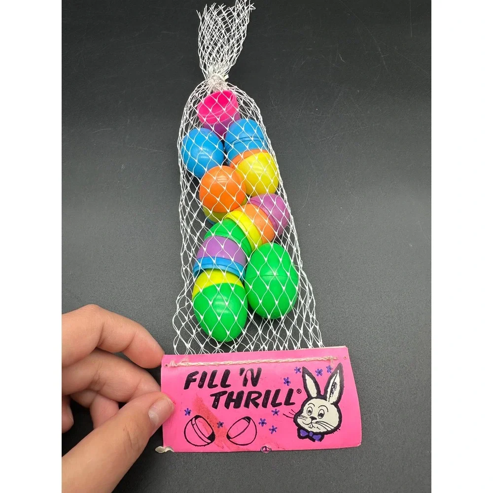 Vintage Fill N‎ Thrill Plastic Easter Eggs Peoria Plastic Co Mesh Bag NOS 1970s